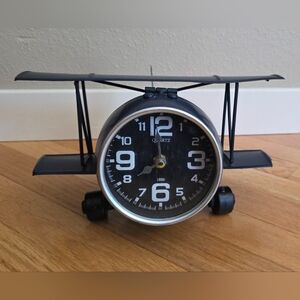 Navy Blue Airplane Table Clock - 10.5"×6.5"×8.5" Decorative Home Decor